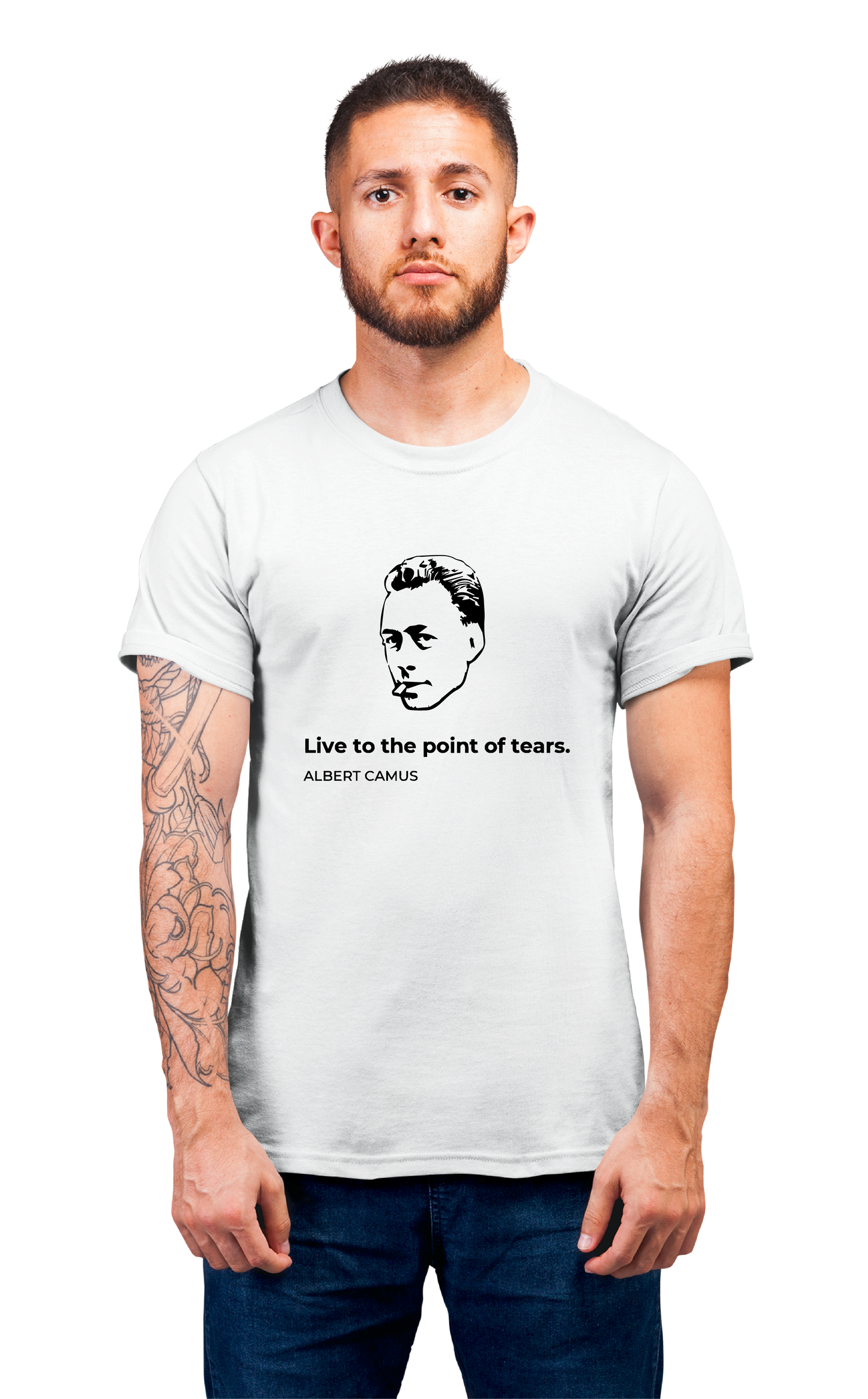 Sweaty Armpits Premium Unisex Printed T-shirts of Albert Camus "Tears" Quote Minimalistic Design