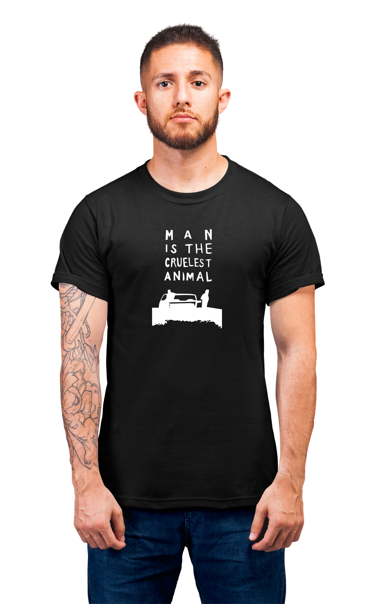 Sweaty Armpits Premium Unisex Printed T-shirt, Man Is the Cruest Animal, True Detective, Minimalistic Design