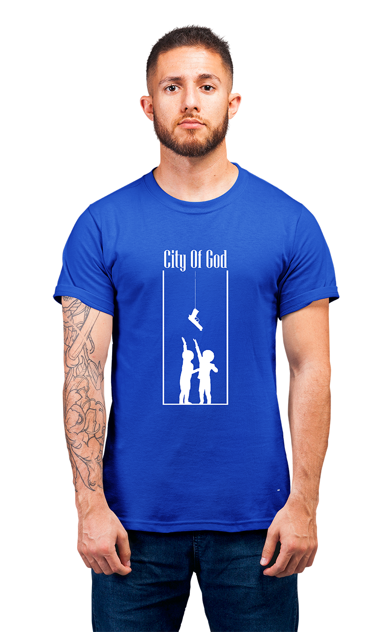 Sweaty Armpits Premium Unisex Printed T-shirts of  City Of God Kid Reaching For Gun,  Minimalistic Design