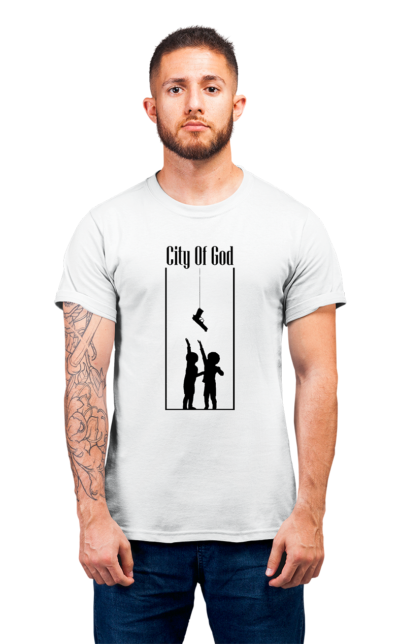 Sweaty Armpits Premium Unisex Printed T-shirts of  City Of God Kid Reaching For Gun,  Minimalistic Design