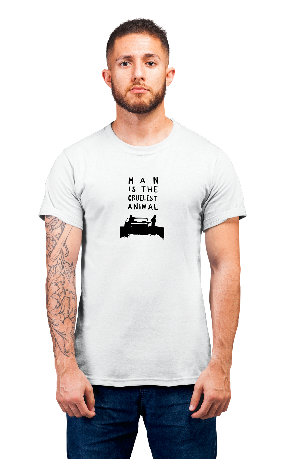Sweaty Armpits Premium Unisex Printed T-shirt, Man Is the Cruest Animal, True Detective, Minimalistic Design