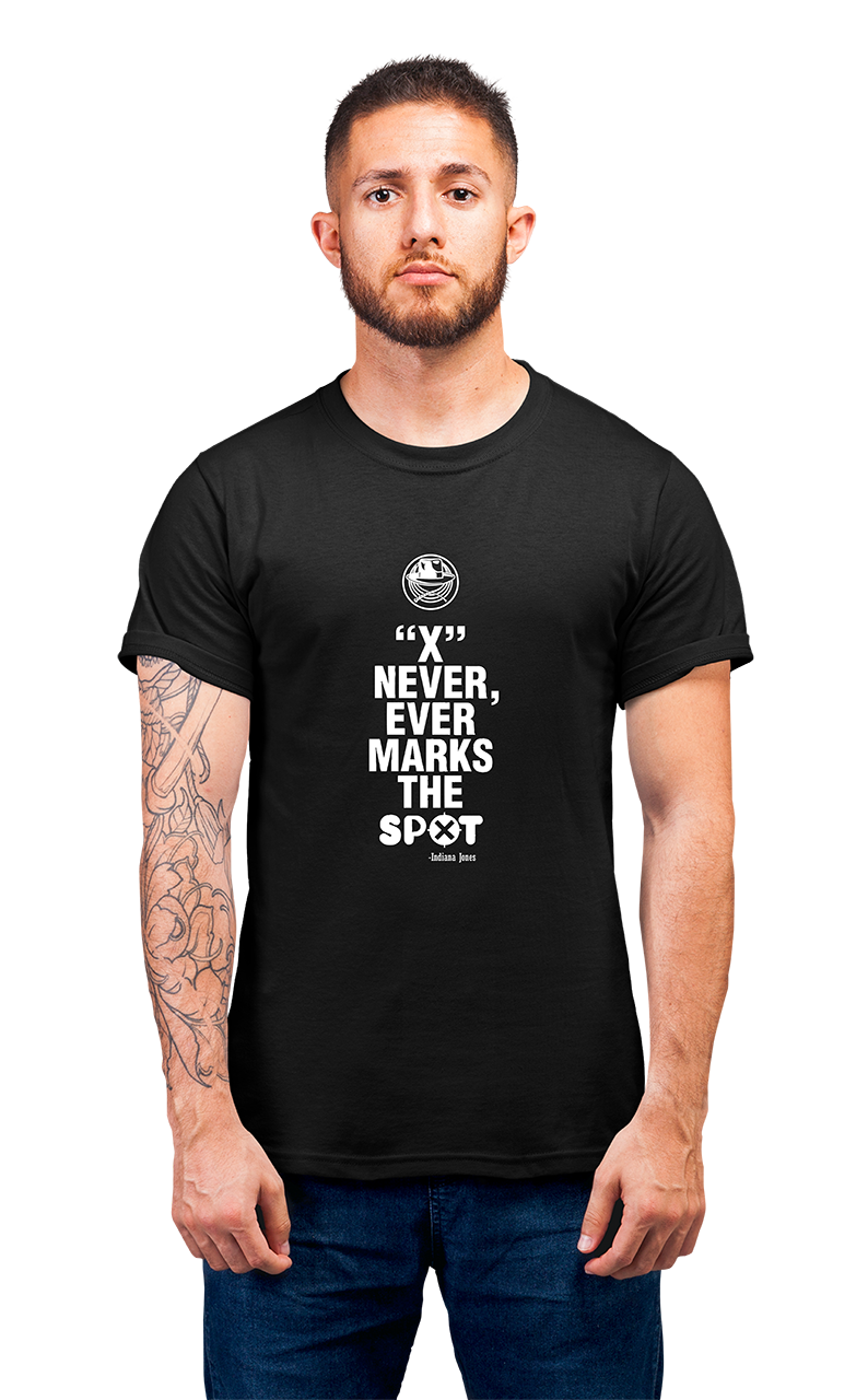 Sweaty Armpits Premium Unisex Printed T-shirt Indian Jones "X Never Marks The Spot" "Harrison Ford" Steven Spielberg George Lucas Adventure Epic