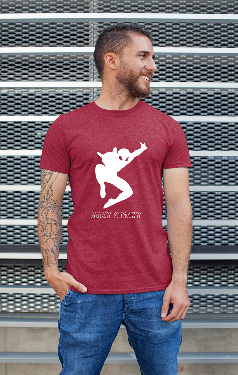 Sweaty Armpits Premium Unisex Printed T-shirt Marvels UniVerse "Spider Man" "Stay Sticky" Minimalistic Design